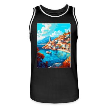 Hydra Grèce Vintage Voyage Poster WPA Souvenir - Maillot de basket Homme - noir/blanc - Devant - AI Model Male 185 dark (185cm)