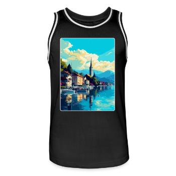 Bregenz Autriche Affiche de voyage vintage souvenir WPA - Maillot de basket Homme - noir/blanc - Devant - AI Model Male 185 dark (185cm)