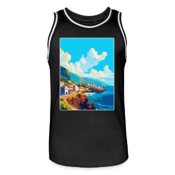 Madère Portugal Affiche de voyage vintage souvenir - Maillot de basket Homme - noir/blanc - Devant - AI Model Male 185 dark (185cm)