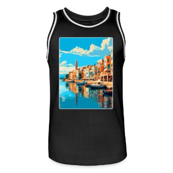 Rethymno Griechenland Vintage Reiseplakat Souvenir WPA - Männer Basketball-Trikot - Schwarz/Weiß - Vorne - AI Model Male 185 dark (185cm)