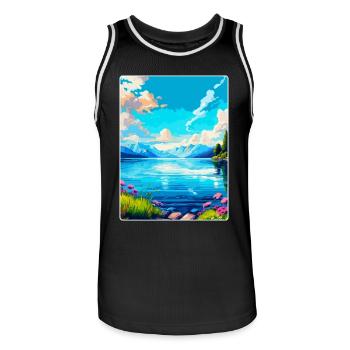 Lac Léman Suisse France Affiche de voyage WPA - Maillot de basket Homme - noir/blanc - Devant - AI Model Male 185 dark (185cm)