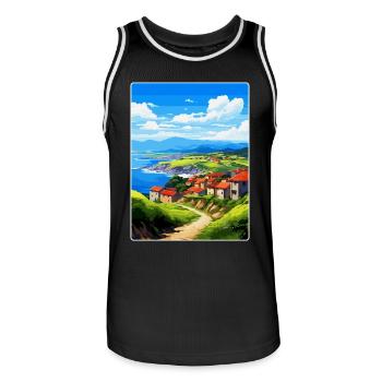 Baskenland Spanien Vintage Reise Poster WPA Kunst - Männer Basketball-Trikot - Schwarz/Weiß - Vorne - AI Model Male 185 dark (185cm)