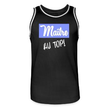 MASTER. MASTER. THANK YOU - Men's Basketball Jersey - black/white - Front - AI Model Male 185 dark (185cm)