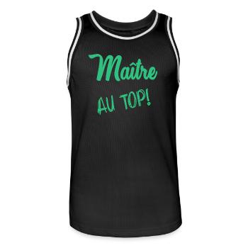 MASTER. THANK YOU. THANK YOU, MASTER. MASTER. MASTER GIFT - Men's Basketball Jersey - black/white - Front - AI Model Male 185 dark (185cm)