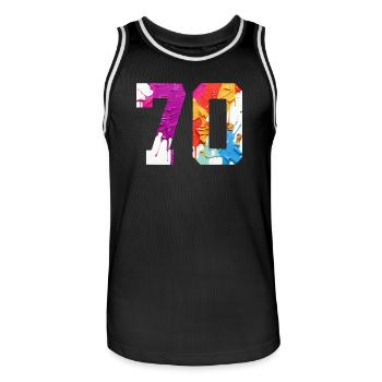 FARBIG NUMMER 70 BUNT 70. GEBURTSTAG - Männer Basketball-Trikot - Schwarz/Weiß - Vorne - AI Model Male 185 dark (185cm)