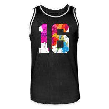 NUMÉRO COLORÉ 16 COLORÉ 16E ANNIVERSAIRE - Maillot de basket Homme - noir/blanc - Devant - AI Model Male 185 dark (185cm)
