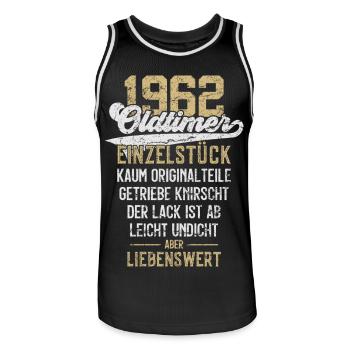 LUSTIG 64. GEBURTSTAG OLDTIMER 1962 EINZELSTÜCK - Männer Basketball-Trikot - Schwarz/Weiß - Vorne - AI Model Male 185 dark (185cm)