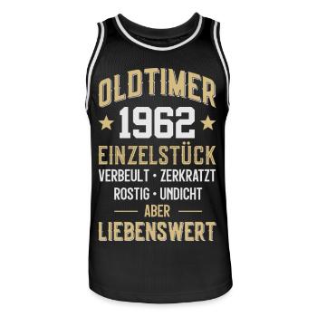 LUSTIG 64. GEBURTSTAG OLDTIMER 1962 EINZELSTÜCK - Männer Basketball-Trikot - Schwarz/Weiß - Vorne - AI Model Male 185 dark (185cm)