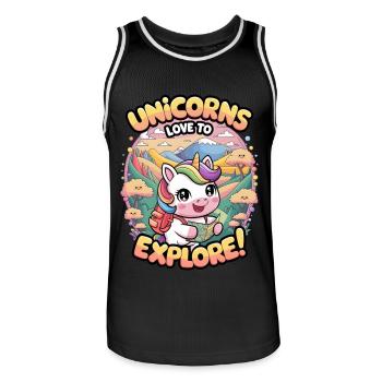 Unicorns Love To Explore! - Men's Basketball Jersey - black/white - Front - AI Model Male 185 dark (185cm)