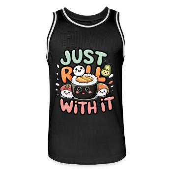 Just Roll With It - Men's Basketball Jersey - black/white - Front - AI Model Male 185 dark (185cm)