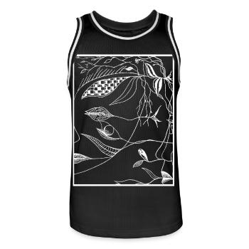 Dark Botanical Lines - Men's Basketball Jersey - black/white - Front - AI Model Male 185 dark (185cm)