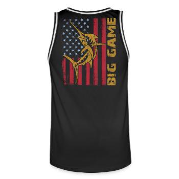 Springender Marlin mit US Flagge Hochseefischen - Männer Basketball-Trikot - Schwarz/Weiß - Hinten - AI Model Male 185 dark (185cm)