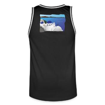 Santorin Bleu et Mer Azur - Maillot de basket Homme - noir/blanc - Dos - AI Model Male 185 dark (185cm)