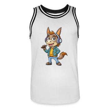 Esel Lustige Cartoon Figur Kopfhörer Musik - Männer Basketball-Trikot - Weiß/Schwarz - Vorne - AI Model Male 185 dark (185cm)