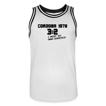 Cordoba 1978 Fussball - i werd narrisch - Männer Basketball-Trikot - Weiß/Schwarz - Vorne - AI Model Male 185 dark (185cm)