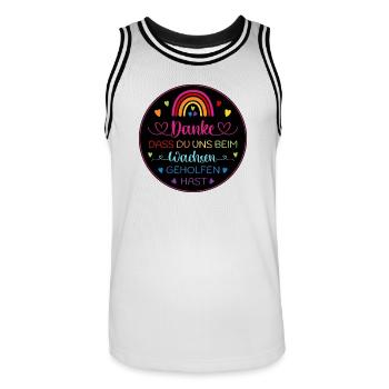 Danke dass Du uns beim Wachsen geholfen hast - Männer Basketball-Trikot - Weiß/Schwarz - Vorne - AI Model Male 185 dark (185cm)