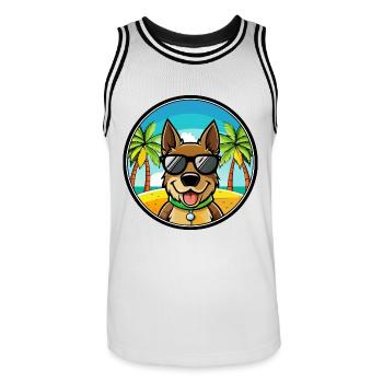 Deutsche Bracke Hunderasse Cartoon Sonnenbrille Strand - Männer Basketball-Trikot - Weiß/Schwarz - Vorne - AI Model Male 185 dark (185cm)
