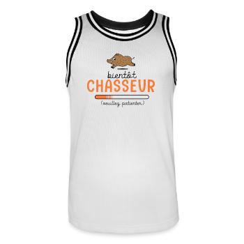 Bientôt Chasseur Body Bébé Cadeau Papa Chasse - Maillot de basket Homme - blanc/noir - Devant - AI Model Male 185 dark (185cm)
