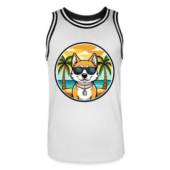 Japanischer Terrier Hund Rasse Cartoon Sonnenbrille Strand - Männer Basketball-Trikot - Weiß/Schwarz - Vorne - AI Model Male 185 dark (185cm)