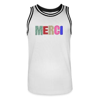 Thank you - Men's Basketball Jersey - white/black - Front - AI Model Male 185 dark (185cm)