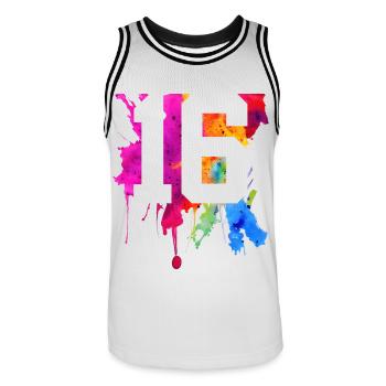 16 ANS 16E ANNIVERSAIRE - Maillot de basket Homme - blanc/noir - Devant - AI Model Male 185 dark (185cm)