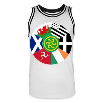 Flaggen der keltischen Nationen, Pan Celtic, Wales, Schottland - Männer Basketball-Trikot - Weiß/Schwarz - Vorne - AI Model Male 185 dark (185cm)