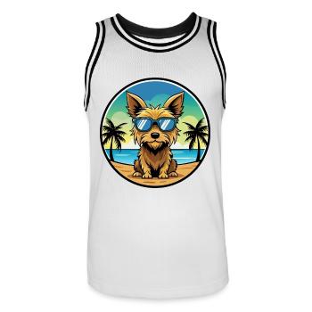 Australian Silky Terrier Hunderasse Cartoon Beach - Männer Basketball-Trikot - Weiß/Schwarz - Vorne - AI Model Male 185 dark (185cm)