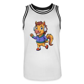 Pferd Lustige Zeichentrickfigur Kopfhörer Musik - Männer Basketball-Trikot - Weiß/Schwarz - Vorne - AI Model Male 185 dark (185cm)