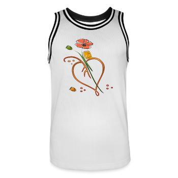 Fleurs, fleur avec feuille en forme de cœur - Maillot de basket Homme - blanc/noir - Devant - AI Model Male 185 dark (185cm)