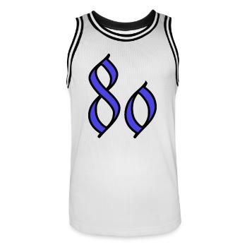 80. 80 ANS. 80e ANNIVERSAIRE. ANNIVERSAIRE 80 ANS. - Maillot de basket Homme - blanc/noir - Devant - AI Model Male 185 dark (185cm)