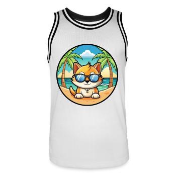 Munchkin Katzenrasse Cartoon Sonnenbrille Strand - Männer Basketball-Trikot - Weiß/Schwarz - Vorne - AI Model Male 185 dark (185cm)