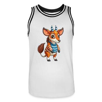 Okapi Funny Cartoon Character Musique de casque - Maillot de basket Homme - blanc/noir - Devant - AI Model Male 185 dark (185cm)