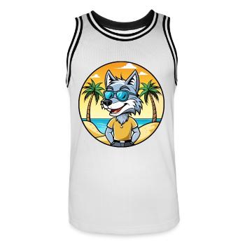 Wolf Lustige Cartoon Sommer Strand Sonnenbrille Aufkleber - Männer Basketball-Trikot - Weiß/Schwarz - Vorne - AI Model Male 185 dark (185cm)