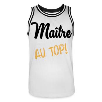 MASTER. MASTER. THANK YOU. THANK YOU MASTER - Men's Basketball Jersey - white/black - Front - AI Model Male 185 dark (185cm)