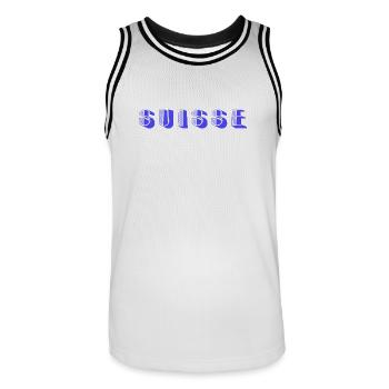 SUISSE. PAYS. GENEVE. SUISSE. HUMOUR. PAYS - Maillot de basket Homme - blanc/noir - Devant - AI Model Male 185 dark (185cm)