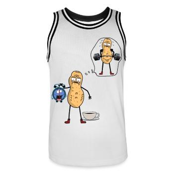 Erdnuss Morgenmuffel Frühaufsteher Bodybuilder - Männer Basketball-Trikot - Weiß/Schwarz - Vorne - AI Model Male 185 dark (185cm)