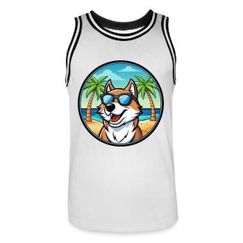 Sibirische Trikolore Hunderasse Cartoon Beach - Männer Basketball-Trikot - Weiß/Schwarz - Vorne - AI Model Male 185 dark (185cm)