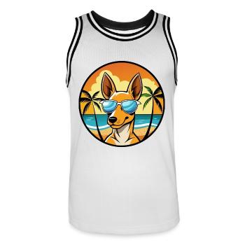 Podenco Ibizenco Hunderasse Cartoon Sonnenbrille Strand - Männer Basketball-Trikot - Weiß/Schwarz - Vorne - AI Model Male 185 dark (185cm)