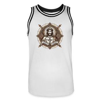 Logo de l’Antiq de Jésus-Christ - Maillot de basket Homme - blanc/noir - Devant - AI Model Male 185 dark (185cm)