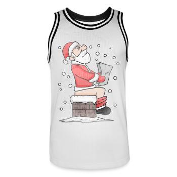 Weihnachtsmann sitzt auf dem Kamin lustig - Männer Basketball-Trikot - Weiß/Schwarz - Vorne - AI Model Male 185 dark (185cm)