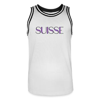 SUISSE. PAYS. GENEVE. HUMOUR. PAYS. DRAPEAU - Maillot de basket Homme - blanc/noir - Devant - AI Model Male 185 dark (185cm)