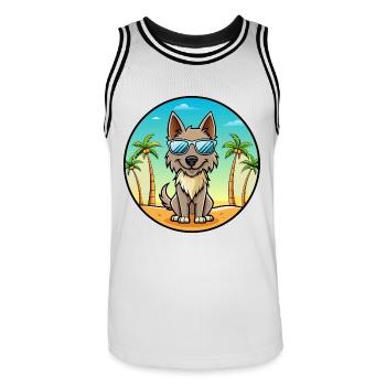 Berger Picard Hunderasse Cartoon Sonnenbrille Strand - Männer Basketball-Trikot - Weiß/Schwarz - Vorne - AI Model Male 185 dark (185cm)