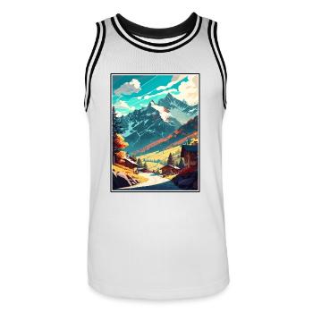Mayrhofen Autriche Vintage voyage affiche Souvenir - Maillot de basket Homme - blanc/noir - Devant - AI Model Male 185 dark (185cm)