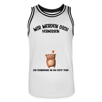 Wir werden dich Vermissen beste Team Abschied - Männer Basketball-Trikot - Weiß/Schwarz - Vorne - AI Model Male 185 dark (185cm)
