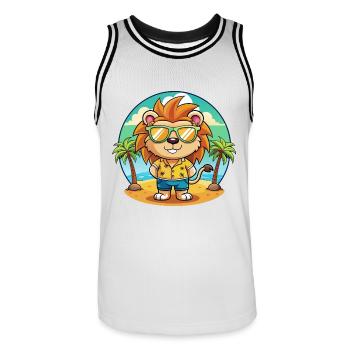 Löwe Lustige Cartoon Sommer Strand Sonnenbrille - Männer Basketball-Trikot - Weiß/Schwarz - Vorne - AI Model Male 185 dark (185cm)