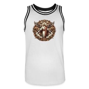 Logo de Jésus-Christ - Maillot de basket Homme - blanc/noir - Devant - AI Model Male 185 dark (185cm)