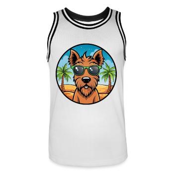 Irish Terrier Hunderasse Cartoon Sonnenbrille Strand - Männer Basketball-Trikot - Weiß/Schwarz - Vorne - AI Model Male 185 dark (185cm)