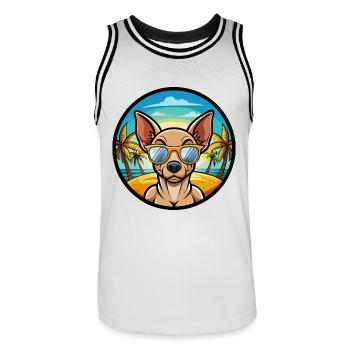 Mexikanische haarlose Hunderasse Cartoon Sonnenbrille Strand - Männer Basketball-Trikot - Weiß/Schwarz - Vorne - AI Model Male 185 dark (185cm)