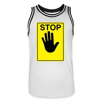 Logo du panneau d’arrêt - Maillot de basket Homme - blanc/noir - Devant - AI Model Male 185 dark (185cm)