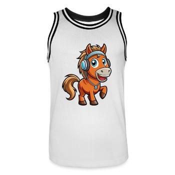 Pferd Lustige Zeichentrickfigur Kopfhörer Musik - Männer Basketball-Trikot - Weiß/Schwarz - Vorne - AI Model Male 185 dark (185cm)